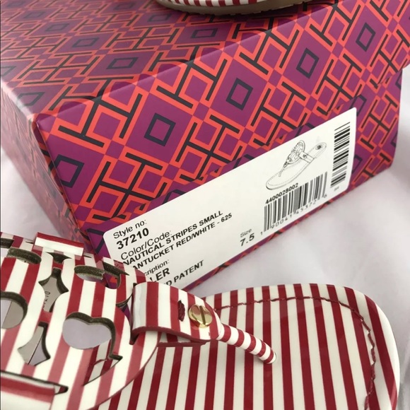 Tory Burch Miller sandals red white stripe new 7.5 - Picture 5 of 7